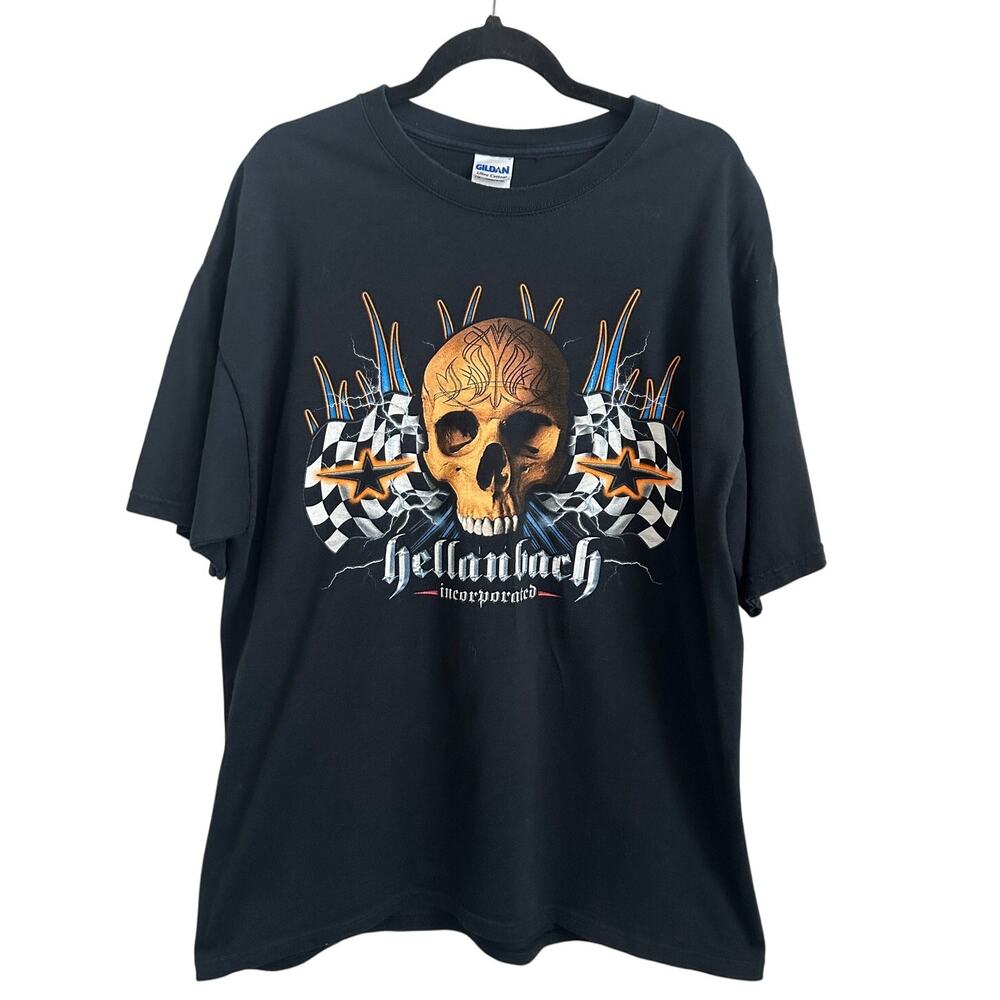 Hellanbach Skull Racing Graphic Tee SIZE XL Biker Y2K Streetwear Biker Moto